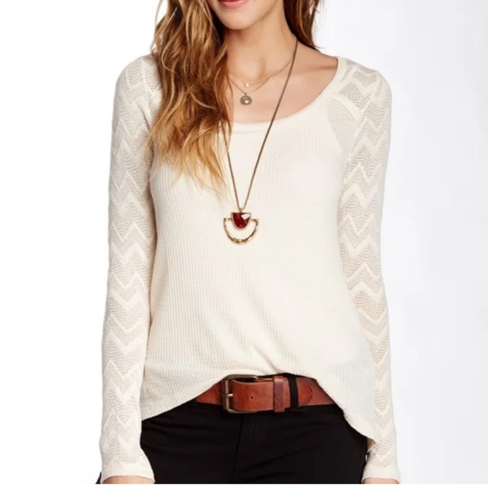 Lucky Brand Cream Bohemian Lace Long‎ Sleeve Top Cottagecore Cotton Y2K